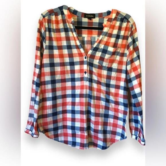GG Collection Tops - GG Collection Light Orange/Blue Flannel Shirt - Size L